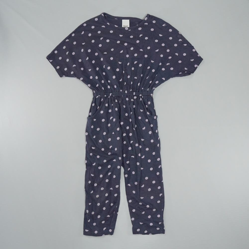 Open Edit Girls' Dark Blue Polka Dot Romper - Size 3